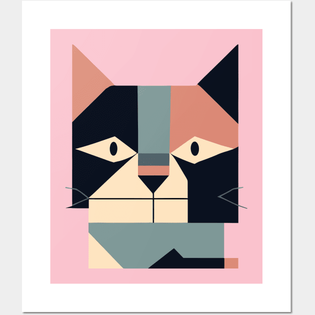 Geometric funny Cat Face Abstract Shapes Wall Art by Jabir